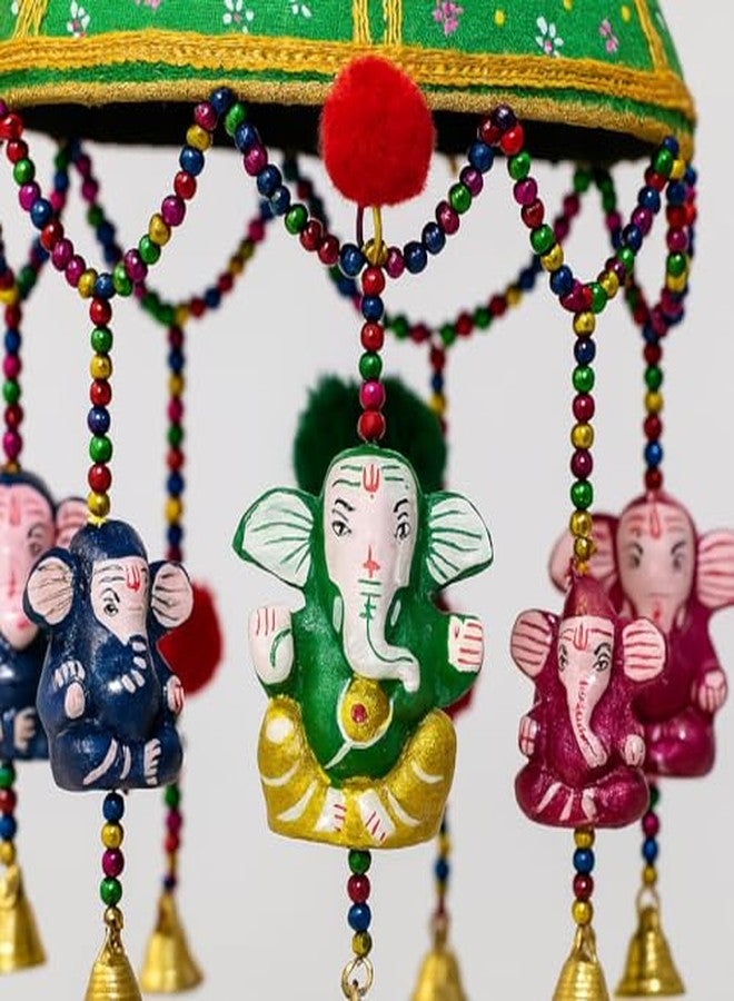 CDM Traditional Decorative Hanging Umbrella with Ganesh Idols - Multicolor Beaded Design with Bells for Home Décor - Handmade Indian Craft - Image 4